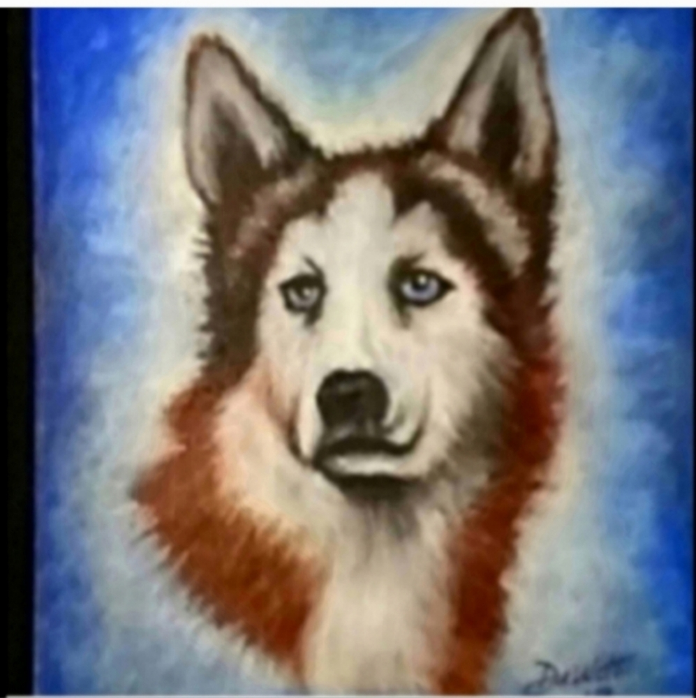 Husky Dog Painting Alaskan  Kids office Room acrylic on canvas original artist